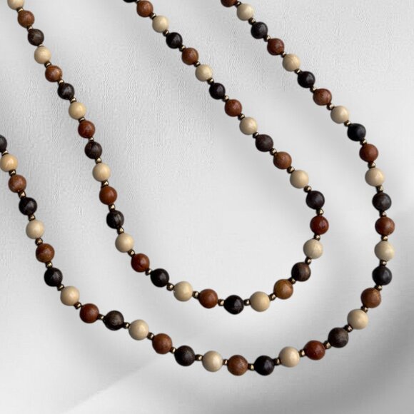 Vintage Wooden Beads Very Long Necklace 3 Tones 55 inches - Picture 5 of 9
